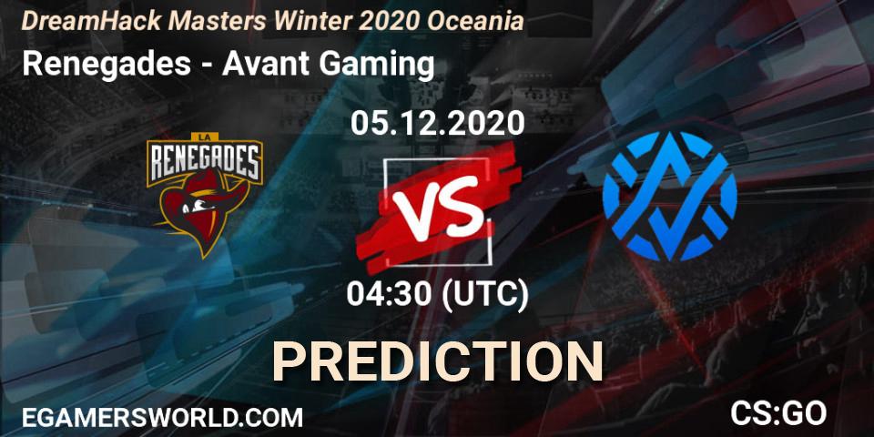Renegades - Avant Gaming: прогноз. 05.12.20, CS2 (CS:GO), DreamHack Masters Winter 2020 Oceania