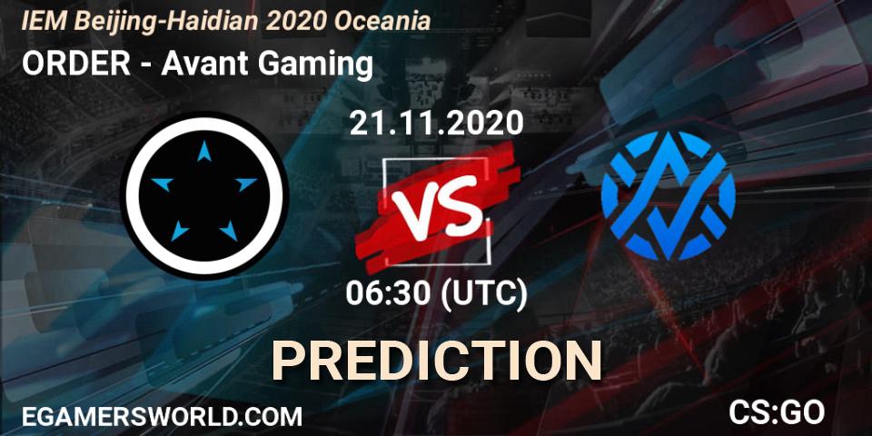 ORDER - Avant Gaming: прогноз. 21.11.20, CS2 (CS:GO), IEM Beijing-Haidian 2020 Oceania