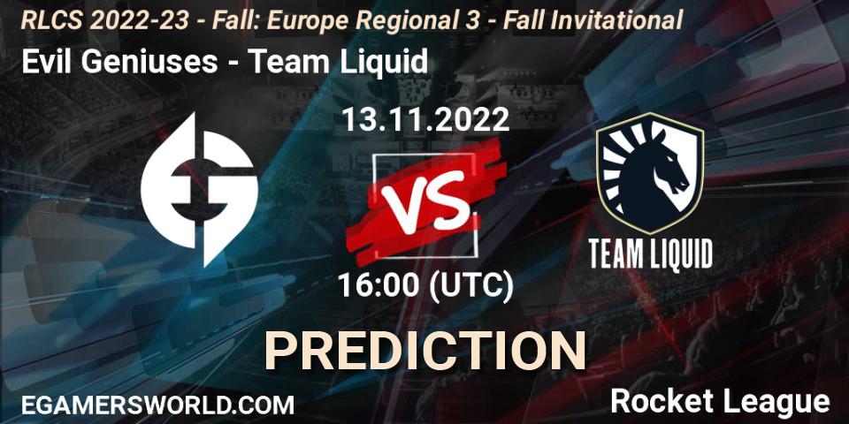 Evil Geniuses - Team Liquid: прогноз. 13.11.22, Rocket League, RLCS 2022-23 - Fall: Europe Regional 3 - Fall Invitational