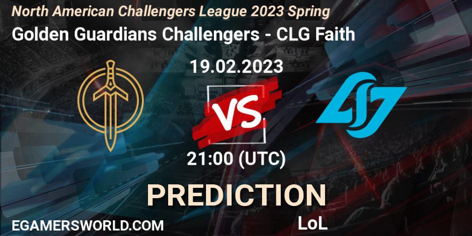 Golden Guardians Challengers - CLG Faith: прогноз. 19.02.23, LoL, NACL 2023 Spring - Group Stage
