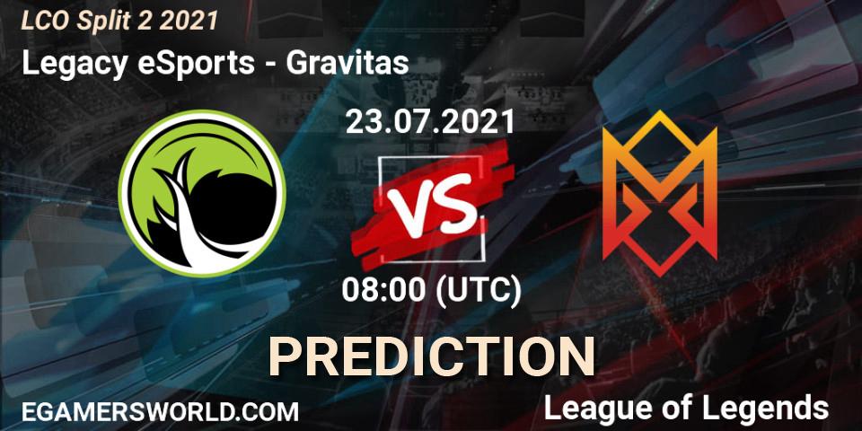 Legacy eSports - Gravitas: прогноз. 23.07.21, LoL, LCO Split 2 2021