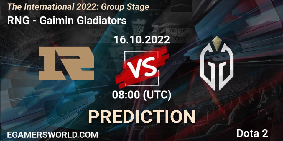 RNG - Gaimin Gladiators: прогноз. 16.10.22, Dota 2, The International 2022: Group Stage