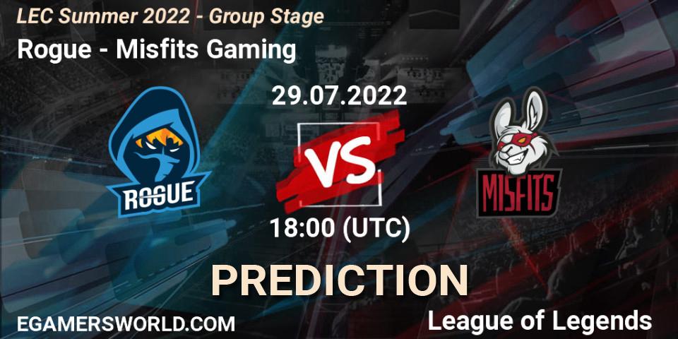 Rogue - Misfits Gaming: прогноз. 29.07.22, LoL, LEC Summer 2022 - Group Stage