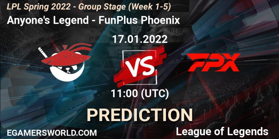 Anyone's Legend - FunPlus Phoenix: прогноз. 17.01.22, LoL, LPL Spring 2022 - Group Stage (Week 1-5)