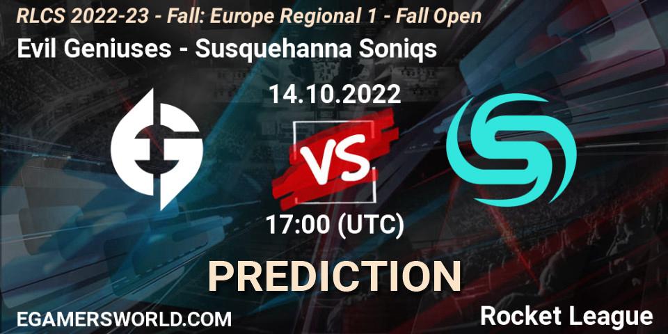 Evil Geniuses - Susquehanna Soniqs: прогноз. 14.10.22, Rocket League, RLCS 2022-23 - Fall: Europe Regional 1 - Fall Open