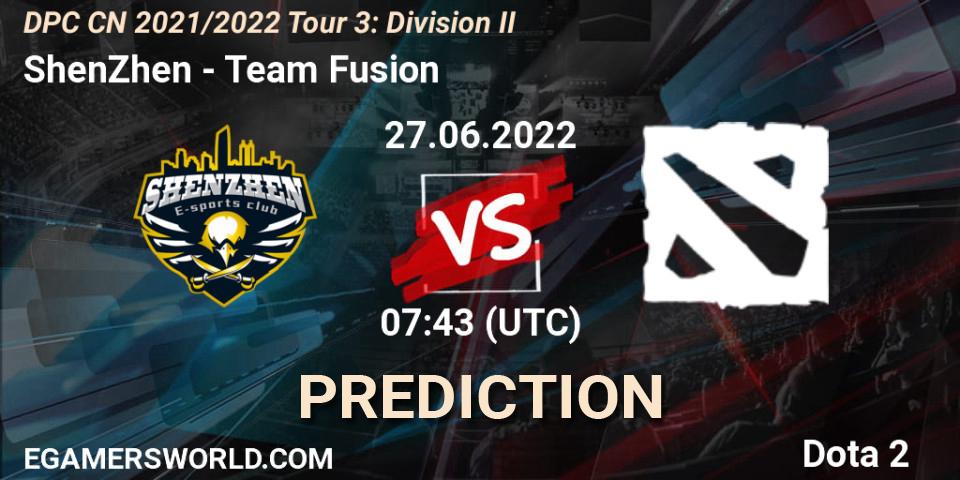 ShenZhen - Team Fusion: прогноз. 27.06.22, Dota 2, DPC CN 2021/2022 Tour 3: Division II