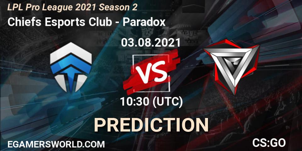 Chiefs Esports Club - Paradox: прогноз. 03.08.21, CS2 (CS:GO), LPL Pro League 2021 Season 2