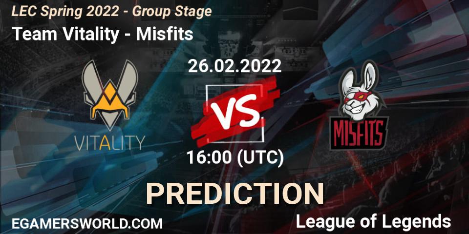 Team Vitality - Misfits: прогноз. 26.02.22, LoL, LEC Spring 2022 - Group Stage