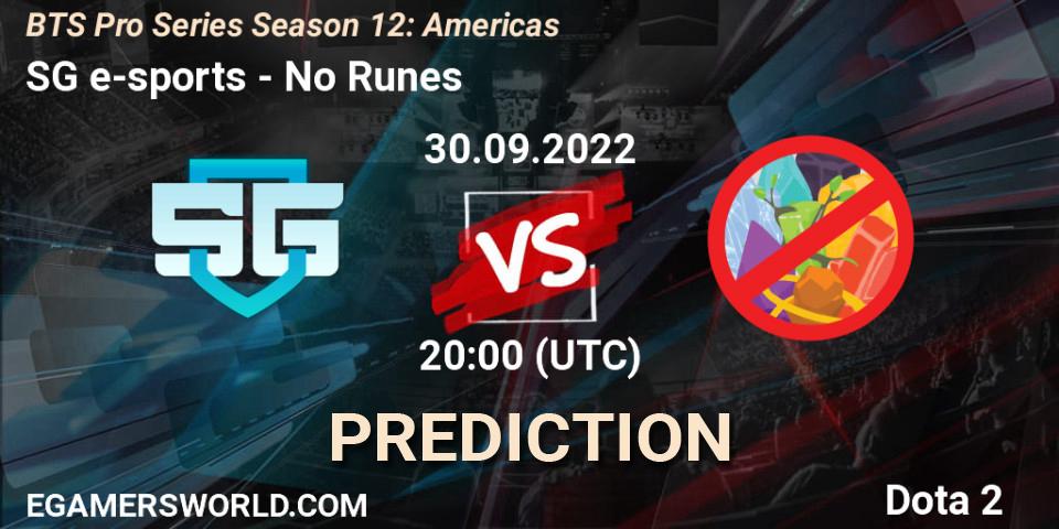 SG e-sports - No Runes: прогноз. 30.09.22, Dota 2, BTS Pro Series Season 12: Americas