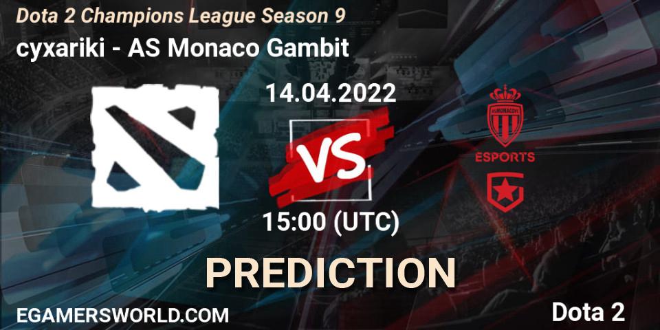 KA4KANARSKIE CYXARIKI - AS Monaco Gambit: прогноз. 14.04.22, Dota 2, Dota 2 Champions League Season 9