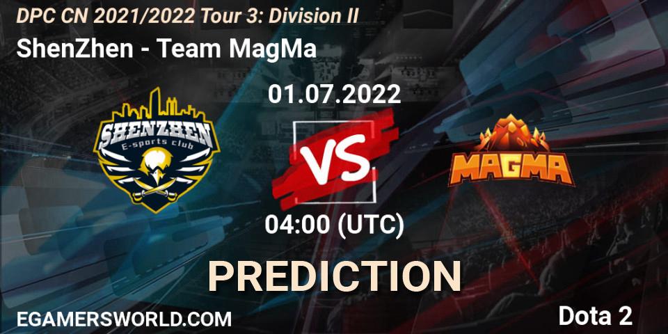 ShenZhen - Team MagMa: прогноз. 01.07.22, Dota 2, DPC CN 2021/2022 Tour 3: Division II