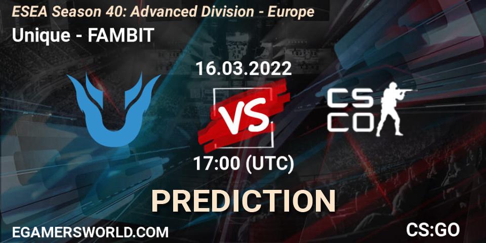 Unique - FAMBIT: прогноз. 16.03.22, CS2 (CS:GO), ESEA Season 40: Advanced Division - Europe