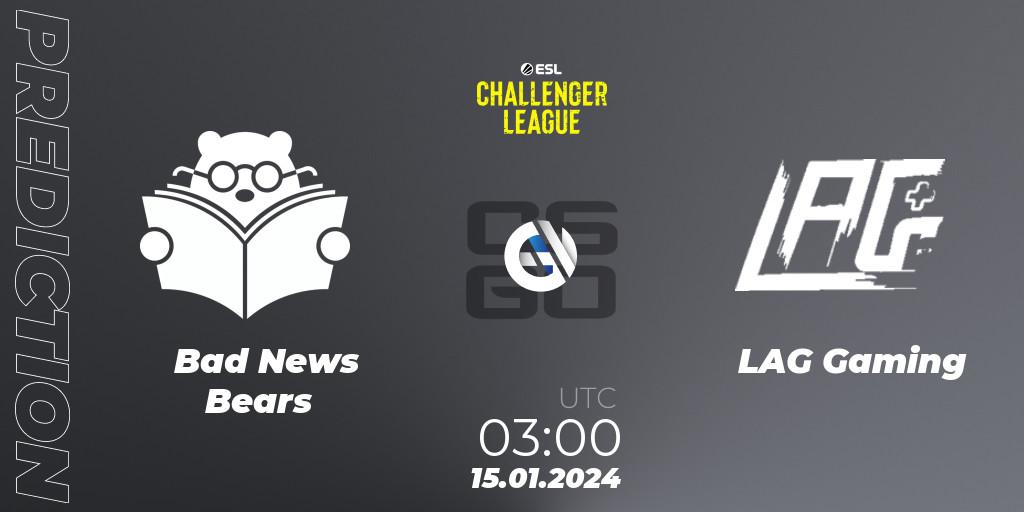 Bad News Bears - LAG Gaming: прогноз. 15.01.24, CS2 (CS:GO), ESL Challenger League Season 46 Relegation: North America