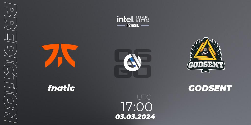 fnatic - GODSENT: прогноз. 03.03.24, CS2 (CS:GO), Intel Extreme Masters Dallas 2024: European Open Qualifier #1