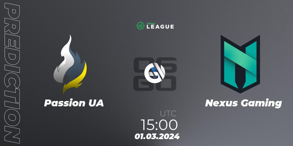 Passion UA - Nexus Gaming: прогноз. 01.03.24, CS2 (CS:GO), ESEA Season 48: Advanced Division - Europe