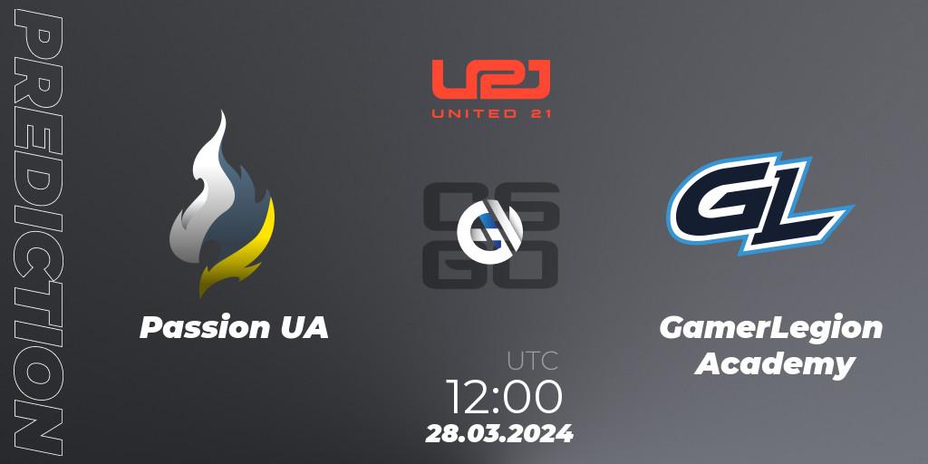 Passion UA - GamerLegion Academy: прогноз. 28.03.24, CS2 (CS:GO), United21 Season 13