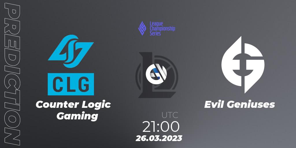 Counter Logic Gaming - Evil Geniuses: прогноз. 26.03.23, LoL, LCS Spring 2023 - Playoffs