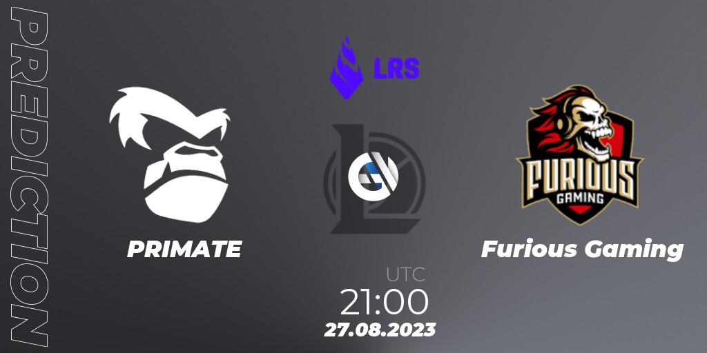 PRIMATE - Furious Gaming: прогноз. 27.08.23, LoL, Liga Regional Sur 2023