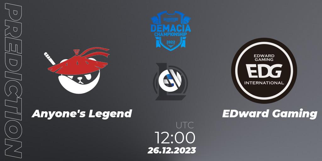 Anyone's Legend - EDward Gaming: прогноз. 26.12.23, LoL, Demacia Cup 2023 Group Stage