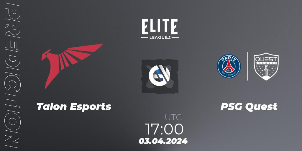 Talon Esports - PSG Quest: прогноз. 03.04.24, Dota 2, Elite League: Swiss Stage
