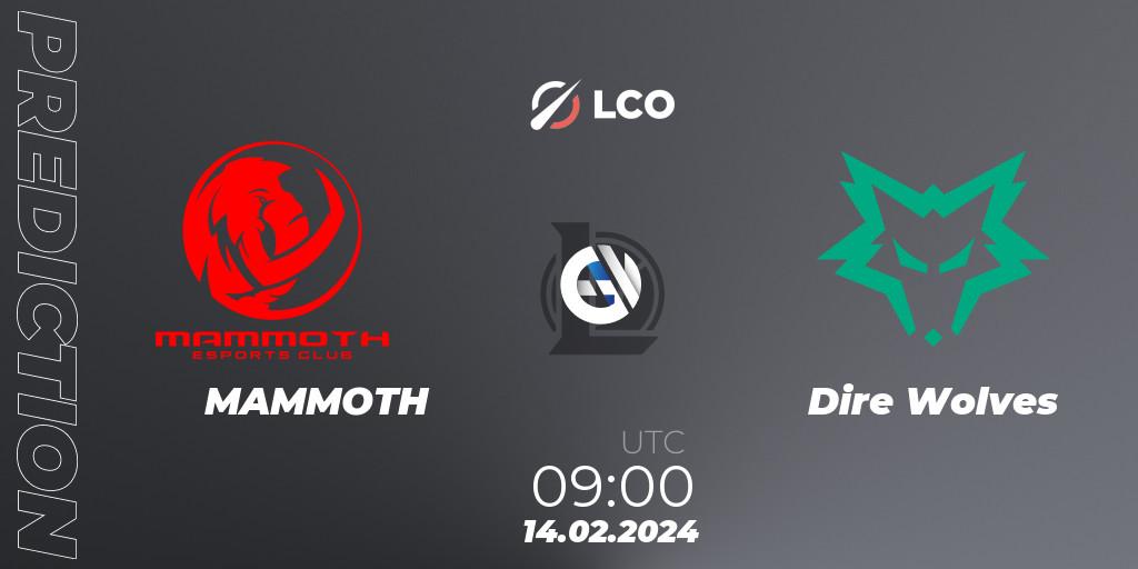 MAMMOTH - Dire Wolves: прогноз. 14.02.24, LoL, LCO Split 1 2024 - Group Stage