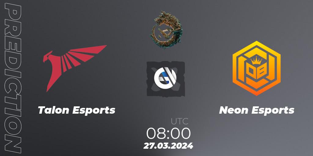 Talon Esports - Neon Esports: прогноз. 27.03.24, Dota 2, PGL Wallachia Season 1: Southeast Asia Closed Qualifier